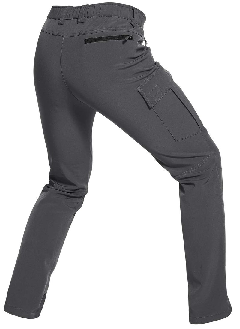 Wespornow Men's-Fleece-Lined-Hiking-Pants Water-Resistance-Snow-Ski-Pants Softshell Snowboarding Pants for Winter, Skiing, Outdoor (Grey, Large) - Image 2